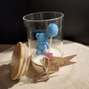 bougie pot petit ourson bleu
