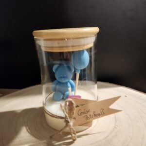 bougie pot petit ourson bleu